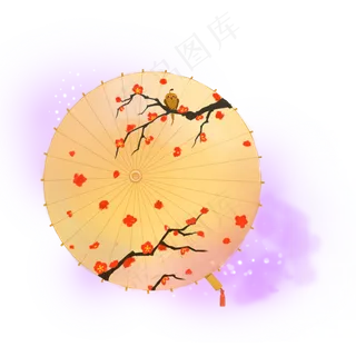 油纸伞黄色梅花古典中国风PNG,免抠元素
