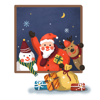 圣诞夜圣诞节圣诞老人雪人麋鹿,免抠元素