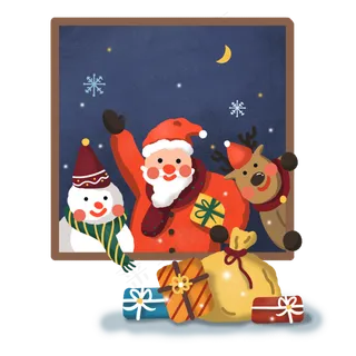 圣诞夜圣诞节圣诞老人雪人麋鹿,免抠元素