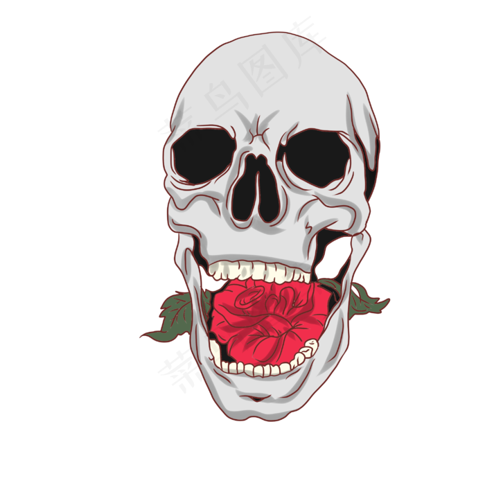 嘴里含着玫瑰的骷髅
