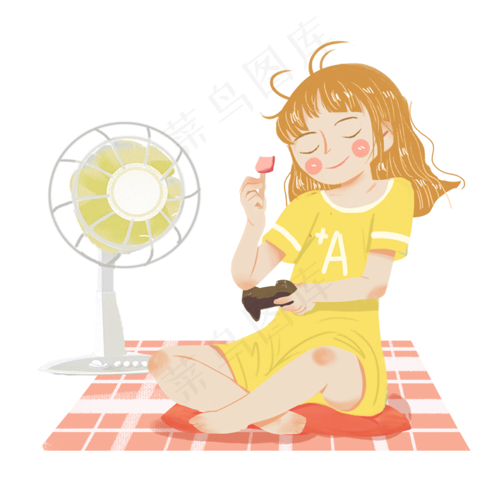 打游戏大暑吹电扇女生png