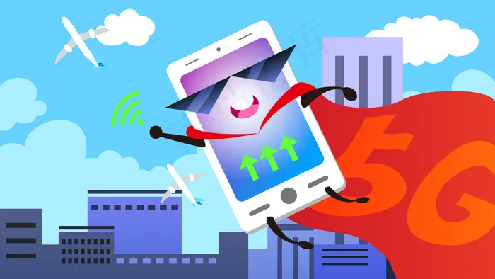 扁平风互联网科技5g通讯配图(2880*1620px 300 dpi )ai矢量模版下载