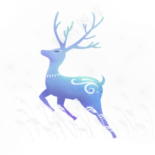 梦幻动物蓝色草丛中奔跑的小鹿,免抠元素
