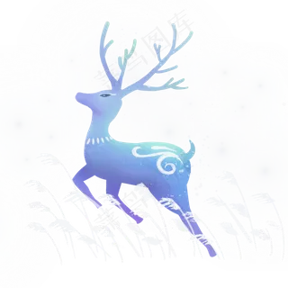 梦幻动物蓝色草丛中奔跑的小鹿,免抠元素