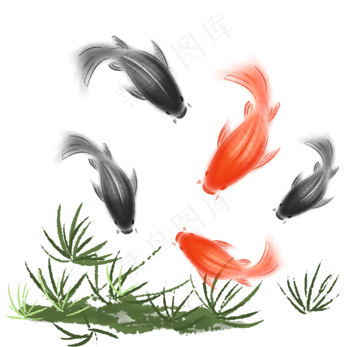古风水墨锦鲤鲤鱼(4000X4000(DPI:96))psd模版下载