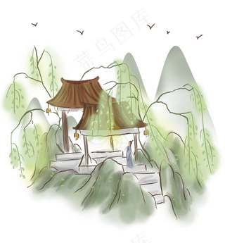 清明节登山赏春的古人,免抠元素