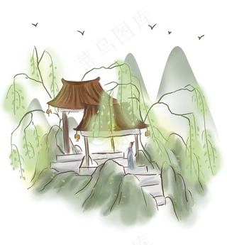 清明节登山赏春的古人,免抠元素