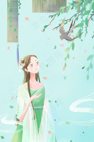 绿色唯美卡通治愈小清新春季春天节气配图
