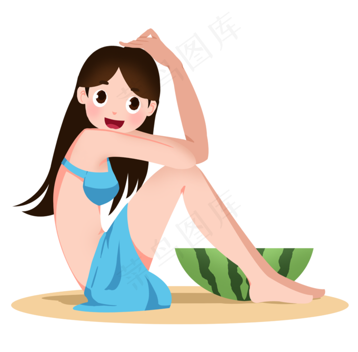 夏至吃西瓜女孩
