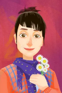 少女与花母亲节暖色调 少女与花母亲节暖色调