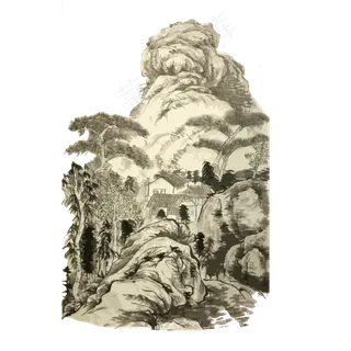 古典水墨山水山石中国黑白国画P