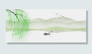 春江新绿中国风水墨山水PNG素材,免抠元素