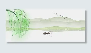 春江新绿中国风水墨山水PNG素材,免抠元素