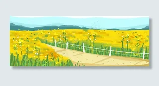 卡通黄色的油菜花