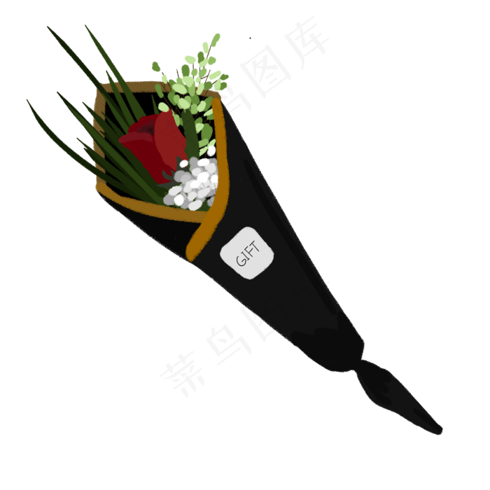 黑金手绘玫瑰花束可商用