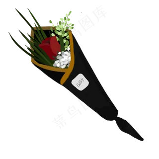 黑金手绘玫瑰花束可商用