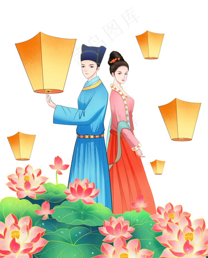 古风情侣放孔明灯