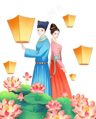 古风情侣放孔明灯