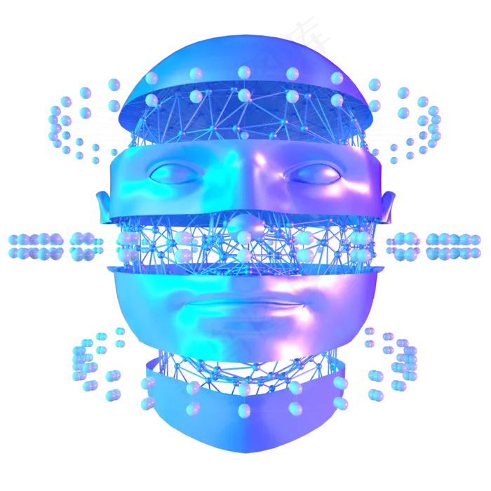 科技智能头像魔幻数据蓝色线框正,免抠元素(2000*2000px 300 dpi )