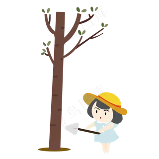植树节劳动卡通小女孩