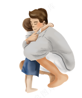 父亲节手绘拥抱父子