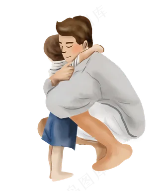 父亲节手绘拥抱父子