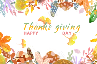 秋日落叶果实蘑菇装饰边框感恩节,免抠元素