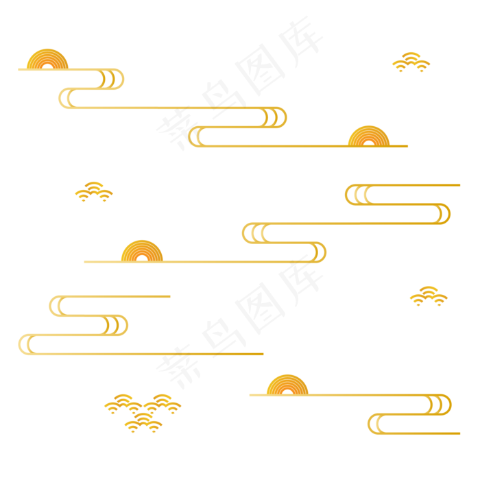 中国风云纹图案线条,免抠元素