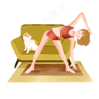 大暑宅家健身女孩png素材