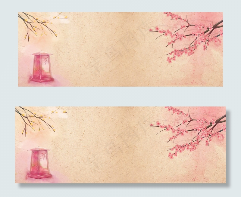 复古牛皮纸手绘菊花梅花banner
