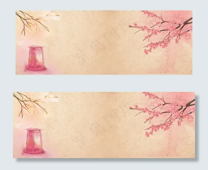 复古牛皮纸手绘菊花梅花banner(1920*700px 	       )psd模版下载