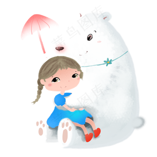 儿童节白熊小女孩动物互动,免抠元素