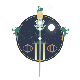 中国风国潮宝剑装饰建筑牌楼新中