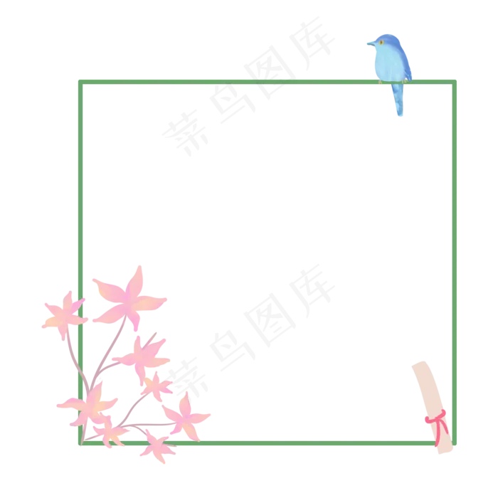 清新花鸟边框,免抠元素(2000X2000(DPI:300))psd模版下载