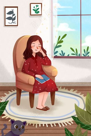 少女室内看书春困