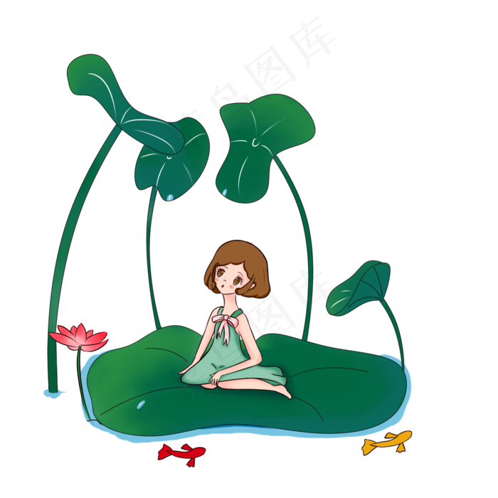 二十四节气夏至女孩和荷叶