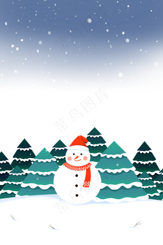 圣诞节雪中的雪人和圣诞树,免抠元素