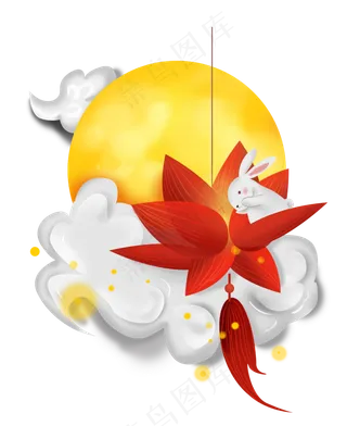 中秋节中秋荷花笼和月亮,免抠元素