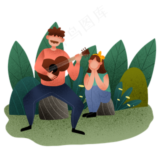 扁平肌理风父亲节弹吉他父亲