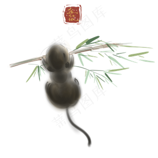 2020年鼠年竹子上的小黑鼠,免抠元素