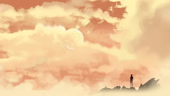 天空云层孤独的人