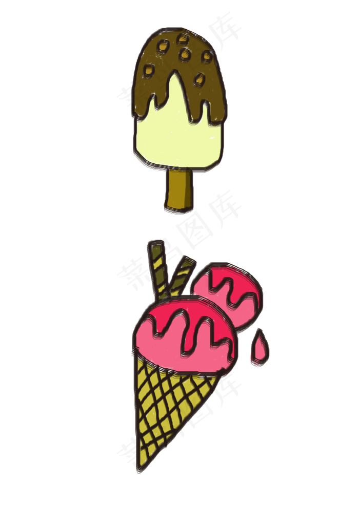 手绘卡通夏日冰淇淋PNG素材(2480X3508(DPI:300))psd模版下载