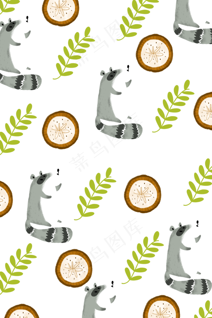 可爱印花夏日动物小浣熊底纹,免抠元素