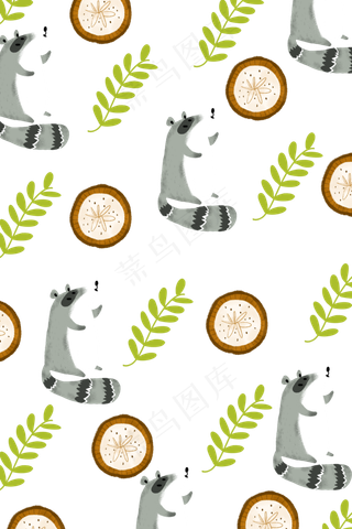 可爱印花夏日动物小浣熊底纹,免抠元素
