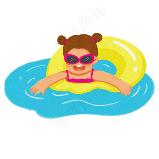 大暑小暑清凉消暑卡通女孩游泳