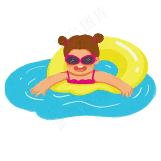 大暑小暑清凉消暑卡通女孩游泳