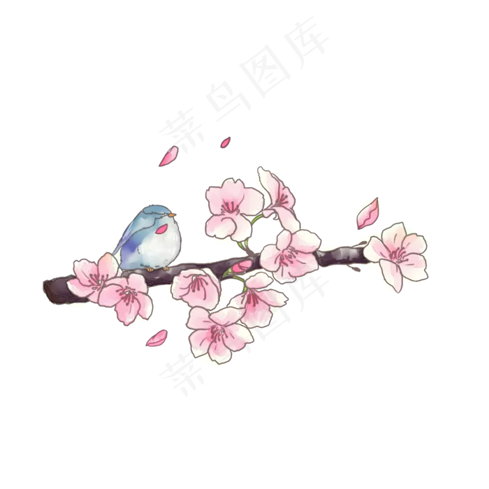 樱花粉色花瓣麻雀蓝色花枝唯美P(3543X3543(DPI:300))psd模版下载