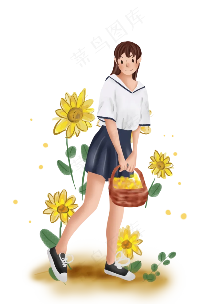 立秋秋天向日葵和女孩,免抠元素(3508*4961px 300 dpi )psd模版下载