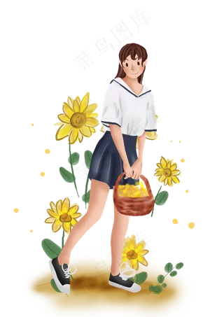 立秋秋天向日葵和女孩,免抠元素