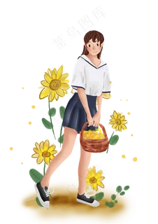 立秋秋天向日葵和女孩,免抠元素 立秋秋天向日葵和女孩,免抠元素